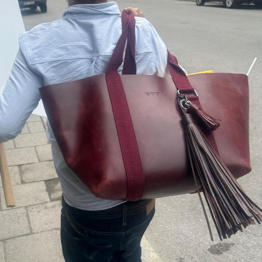 Pony Tail Stor Läder Tassel - Mörkbrun