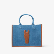 Denim Tote Bag - Large, Brown leather