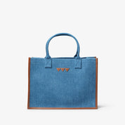 Denim Tote Bag - Large, Brown leather