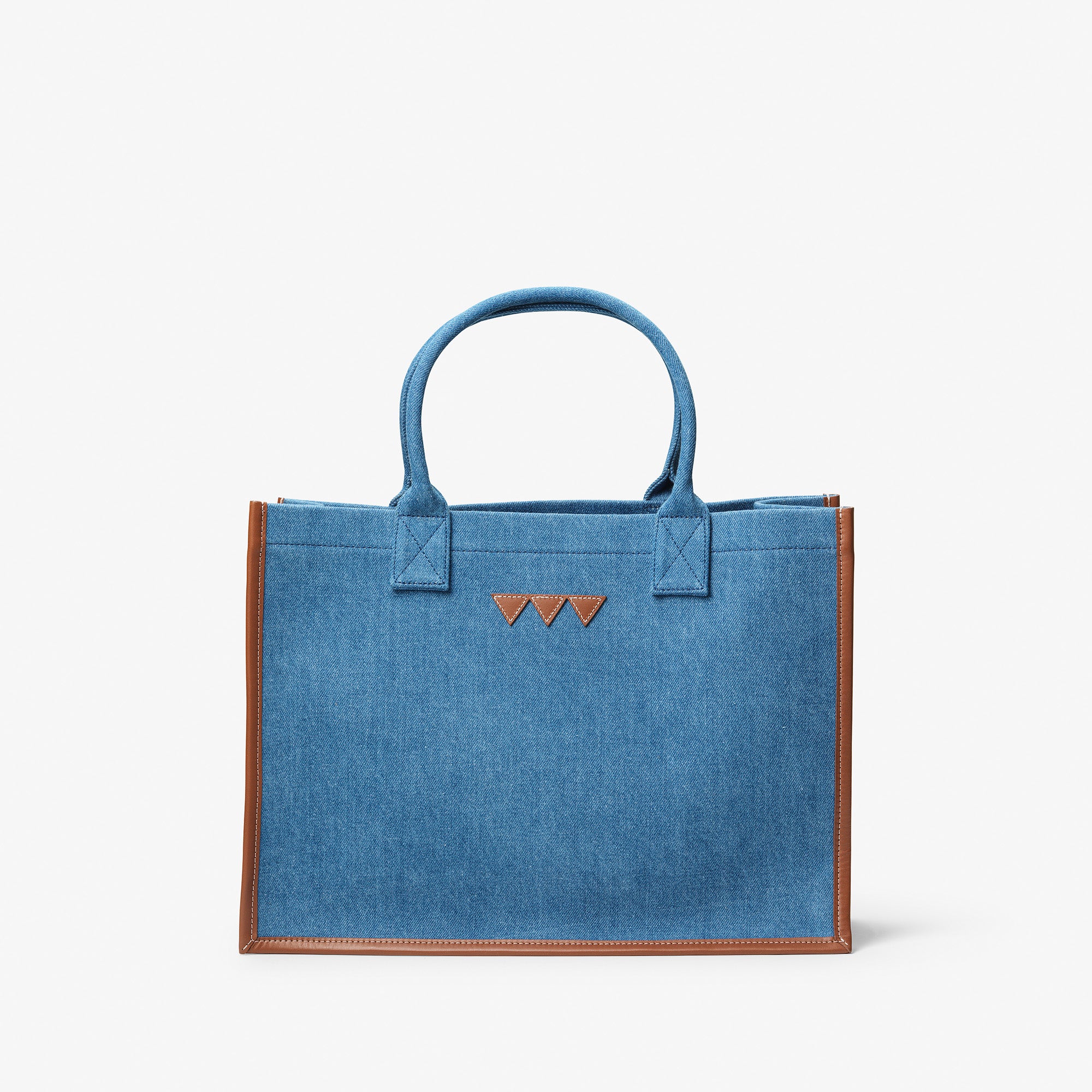 Denim Tote Bag - Large, Brown leather