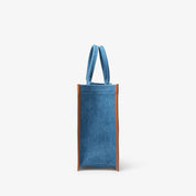 Denim Tote Bag - Large, Brown leather
