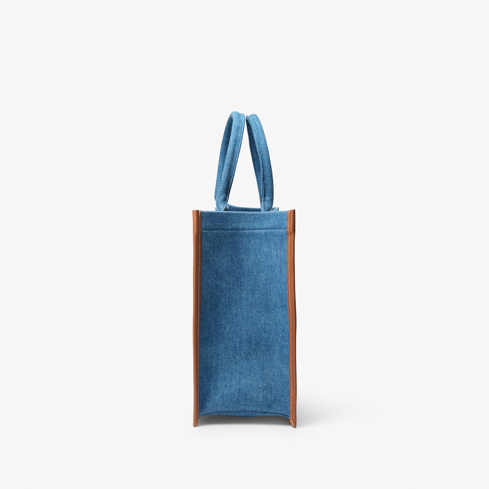 Denim Tote Bag - Large, Brown leather