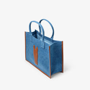 Denim Tote Bag - Large, Brown leather