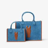 Denim Tote väska bundle - 1 Small & 1 Large, bruna läderdetaljer