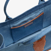 Denim Tote Bag - Large, Brown leather