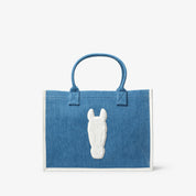 Denim Tote Bag - Large, White leather