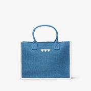 Denim Tote Bag - Large, White leather