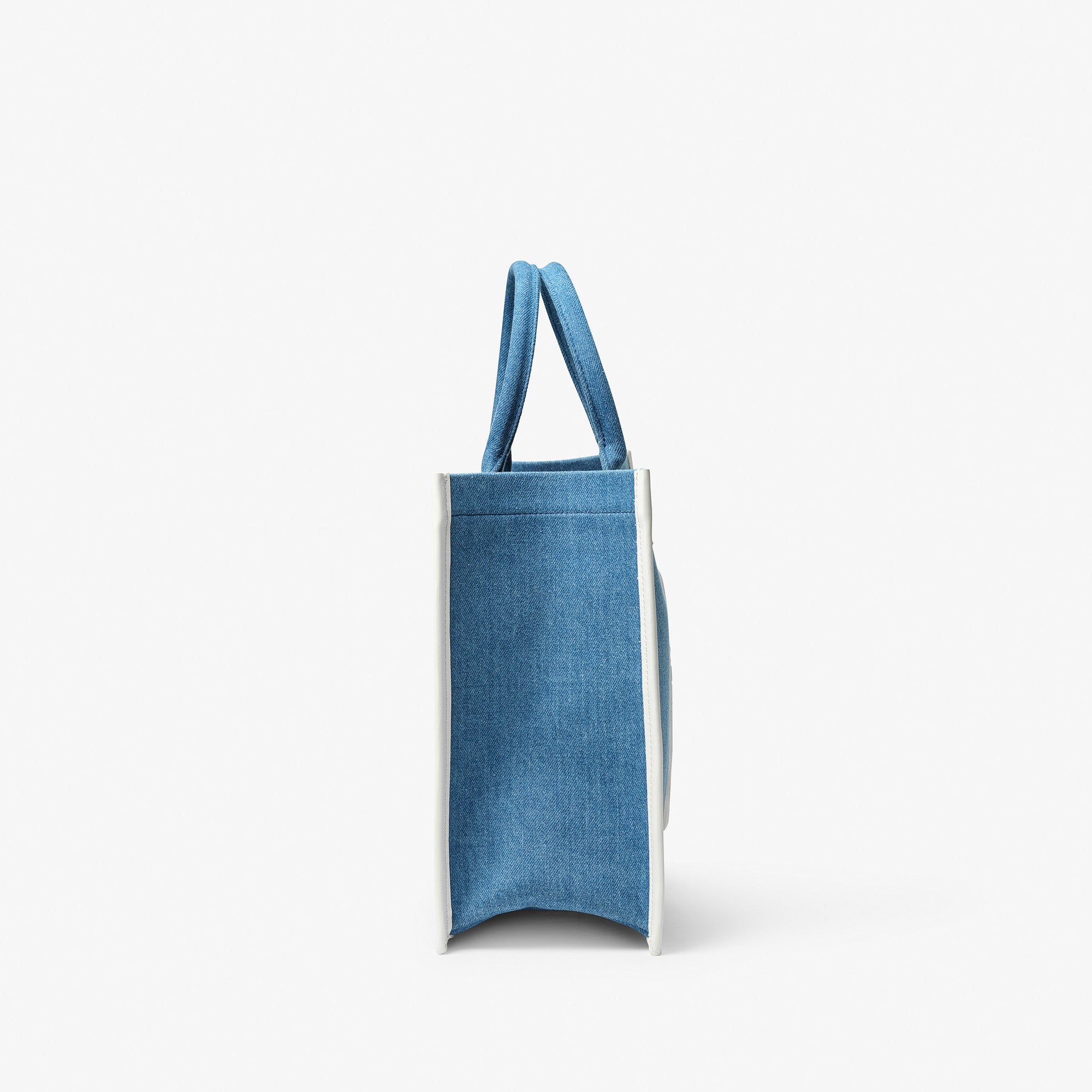 Denim Tote Bag - Large, White leather