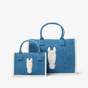 Denim Tote bag bundle - 1 Small & 1 Large, white leather
