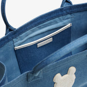 Denim Tote Bag - Large, White leather