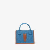 Denim Tote Bag - Small, Brown leather