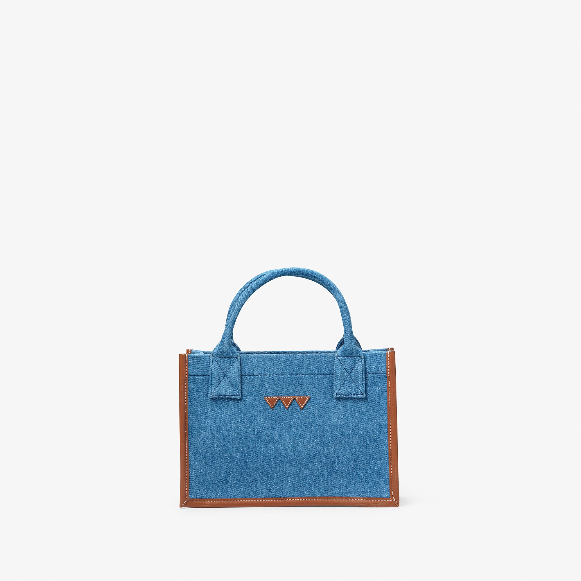 Denim Tote Bag - Small, Brown leather