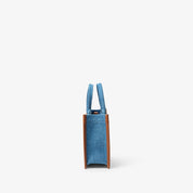 Denim Tote Bag - Small, Brown leather