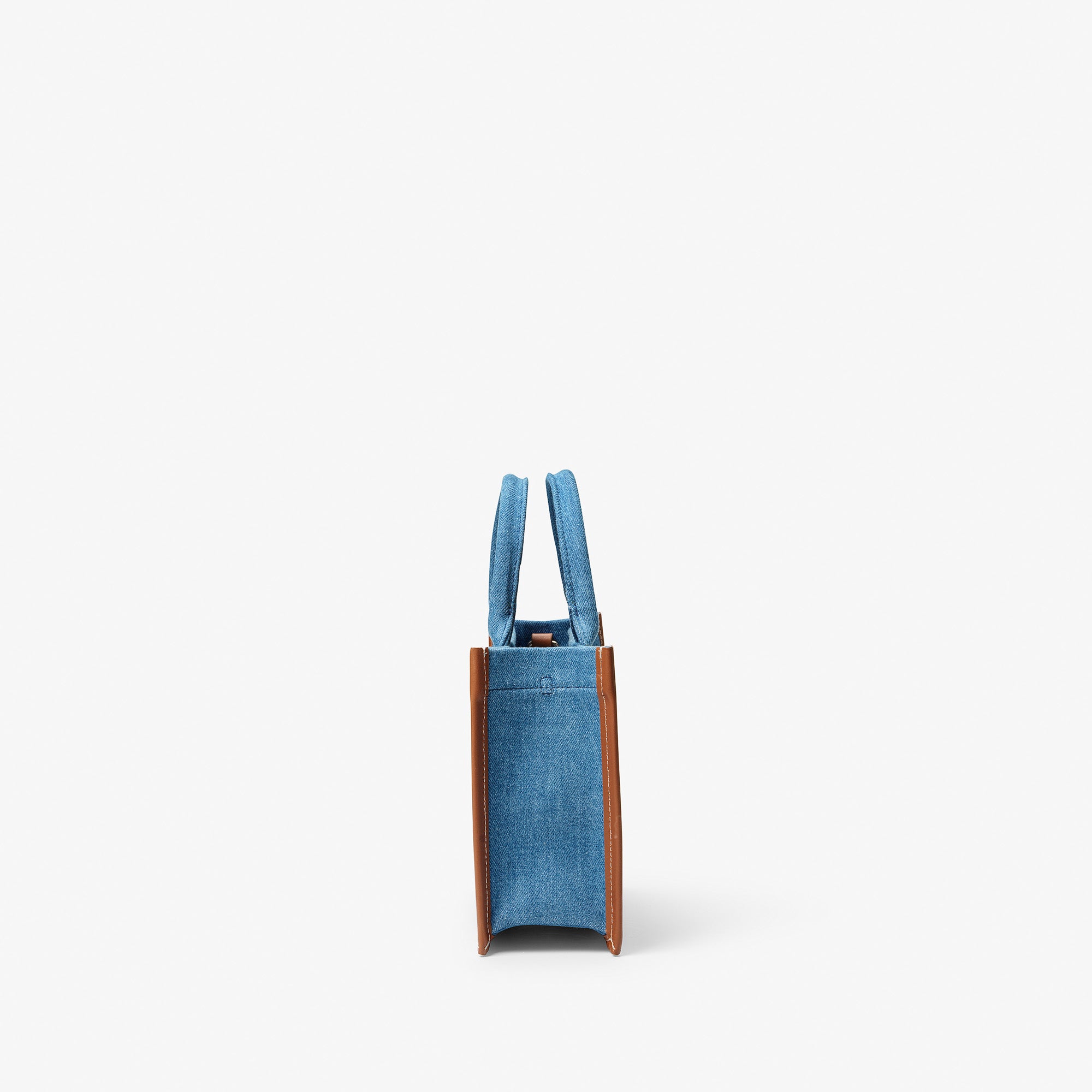 Denim Tote Bag - Small, Brown leather
