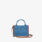 Denim Tote Bag - Small, Brown leather