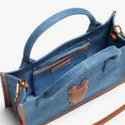 Denim Tote Bag - Small, Brown leather