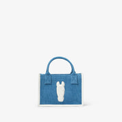 Denim Tote Bag - Small, White leather