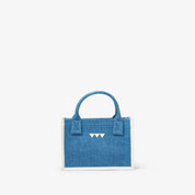 Denim Tote Bag - Small, White leather