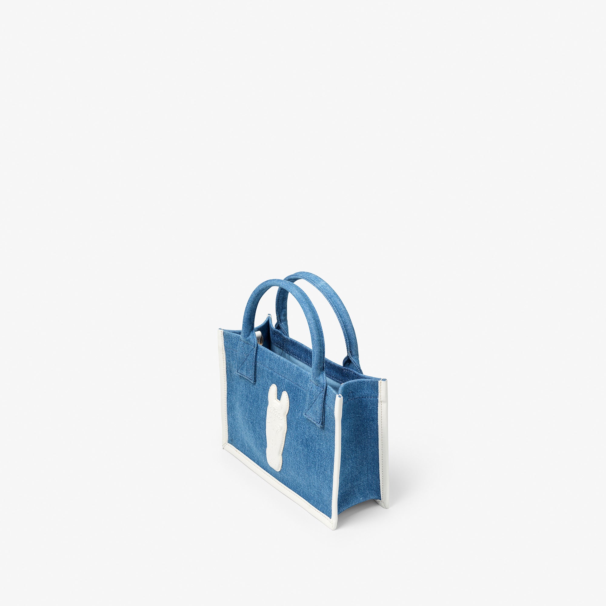 Denim Tote Bag - Small, White leather
