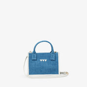 Denim Tote Bag - Small, White leather