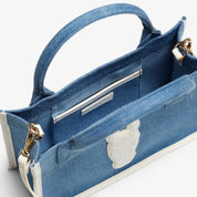 Denim Tote Bag - Small, White leather