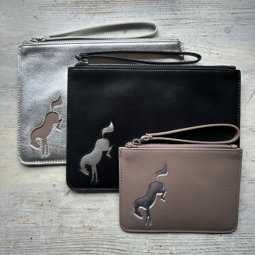 Bucking Horse small leather pouch - Taupe