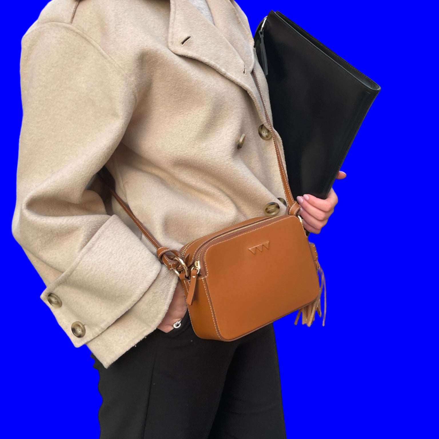 Double Zip väska - Brun