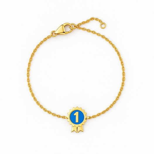 Number 1 Ribbon Bracelet - Gold plated & Blue
