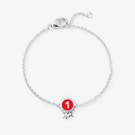 No1 Rosett Armband - Silver & Röd