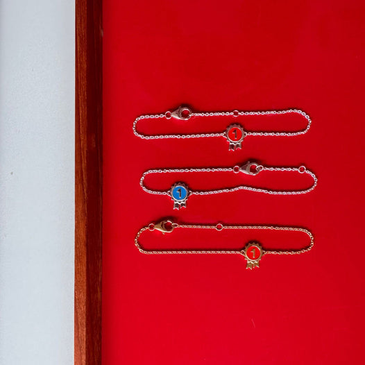 Number 1 Ribbon Bracelet - Gold plated & Blue