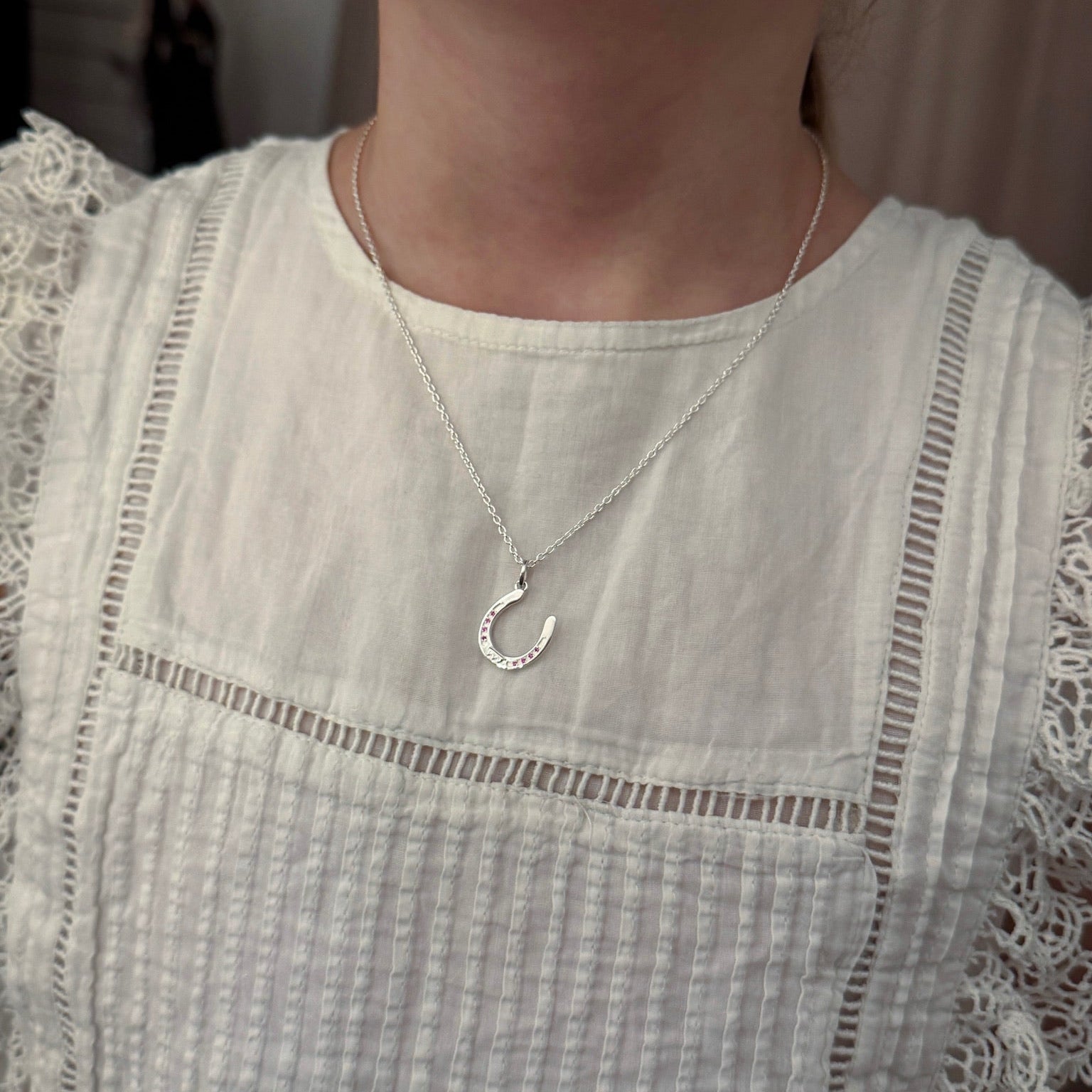 Lucky Horseshoe Halsband - Silver & Rosa stenar