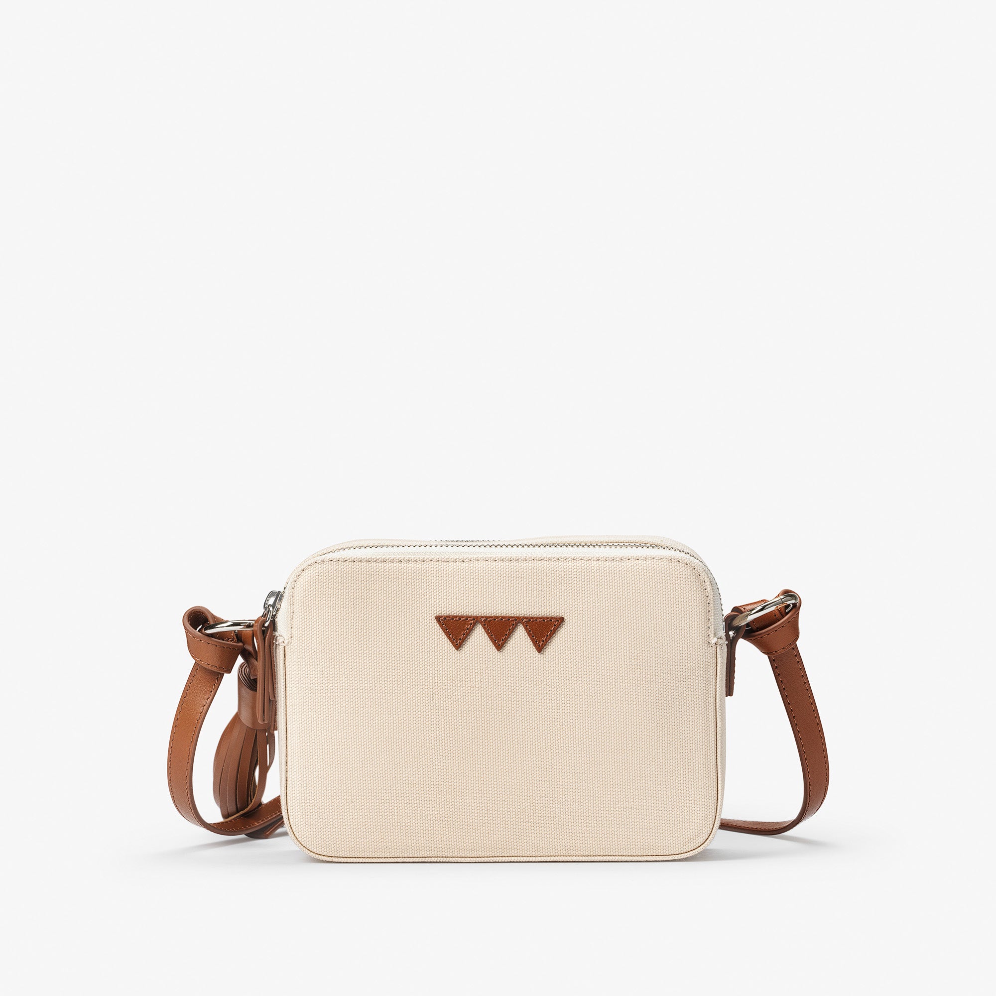 Sac à double fermeture éclair - Toile écrue avec cuir marron