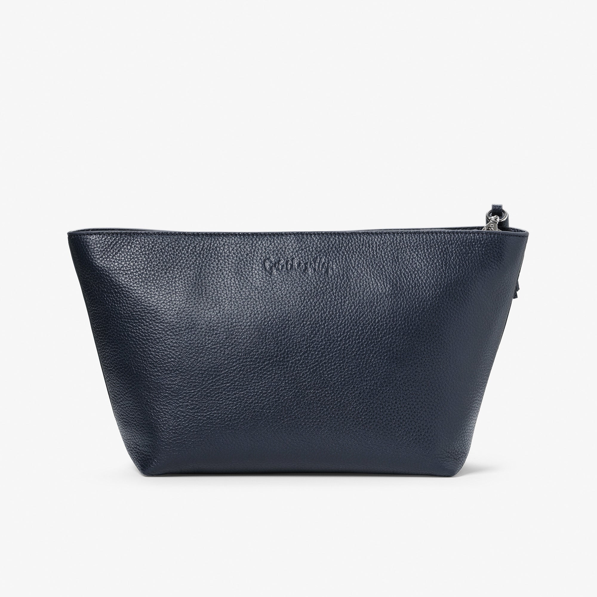 Large Wash Bag in Leather - Dark Blue