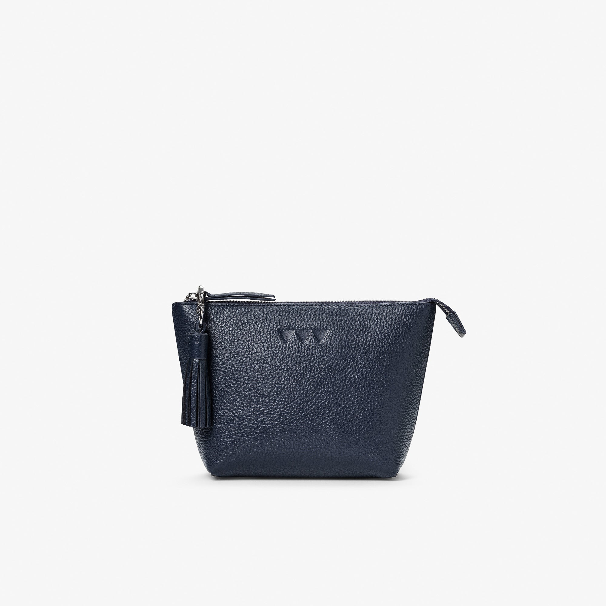 Small Wash Bag in Leather - Dark Blue