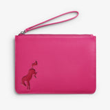 Grande pochette Bucking Horse en cuir rose