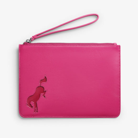 Bucking Horse large leather pouch - Pink