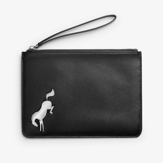 Bucking Horse large leather pouch - Black