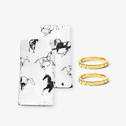 Pair of Horse sketches Napkins and Gold plated napkin rings Bundle