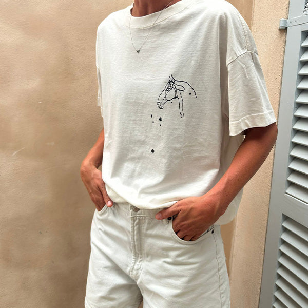 Horse Sketches Oversized Tee - Off White