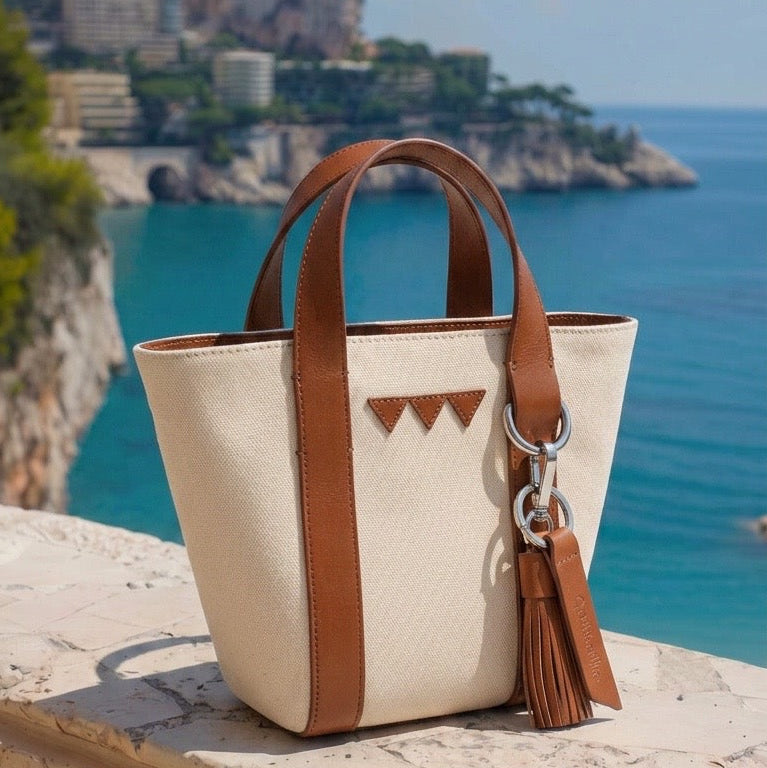 Hay Bag Mini - Offwhite canvas brunt läder