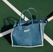 Denim Tote väska - Large, vitt läder